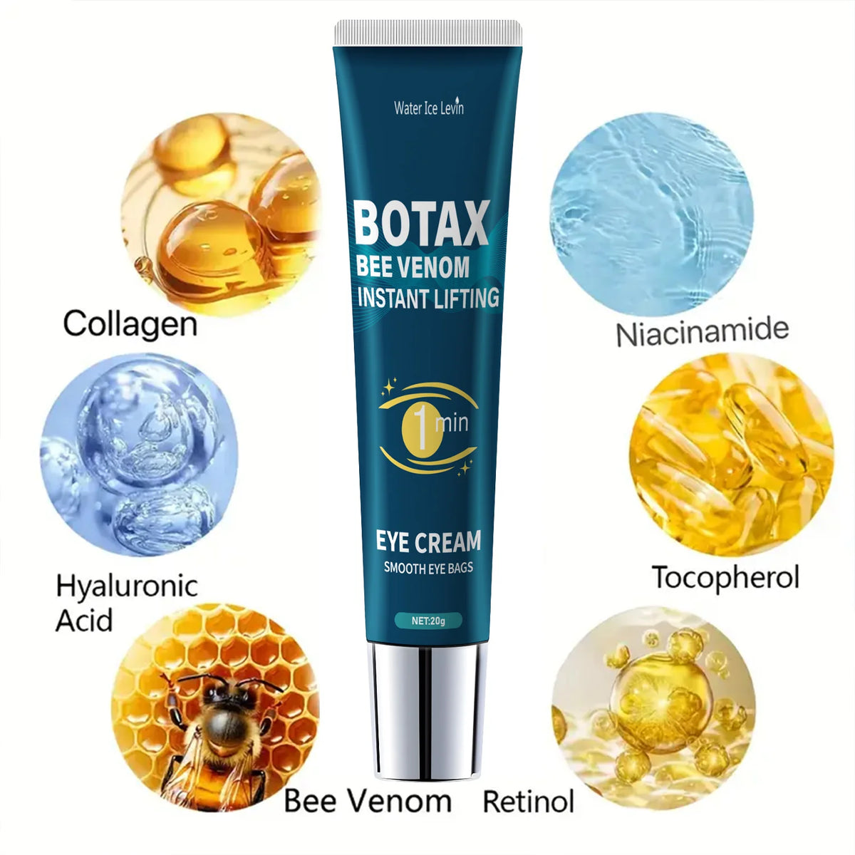 Botox Bee Venom Eye Tightening Gel – Anti-Aging Eye Cream with Caffeine, Retinol & Hyaluronic Acid, 20g
