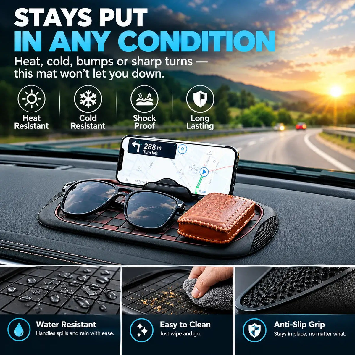 Anti-Slip Car Dashboard Mat with Phone Holder