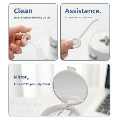 🦷 Travel Retainer Cleaner Case with Mirror & Storage ✨