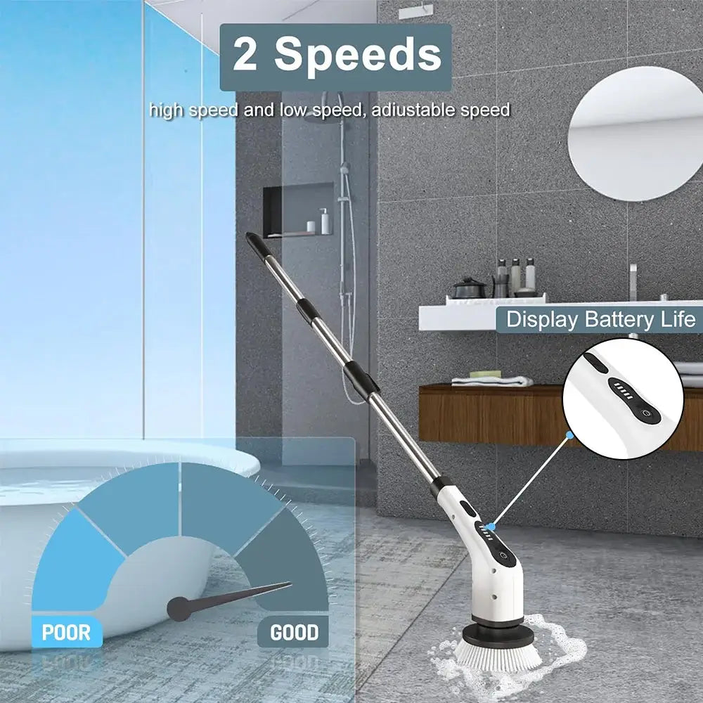 Electric Spin Scrubber – 11-Piece Cordless Cleaning Brush with Long Handle