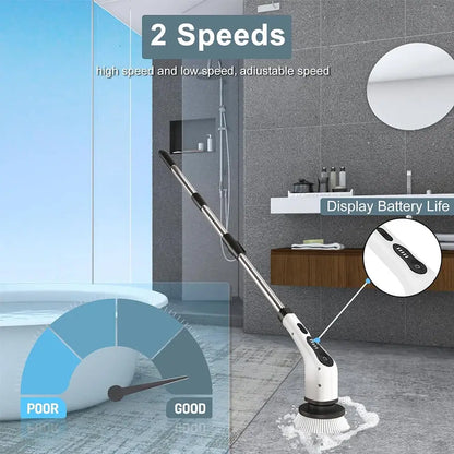 Electric Spin Scrubber – 11-Piece Cordless Cleaning Brush with Long Handle