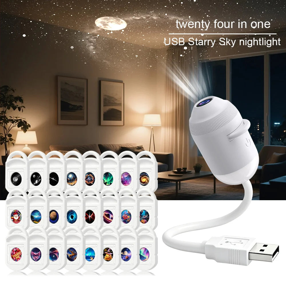 USB Starry Sky Galaxy Projector Night Light – 24-in-1 LED Lamp