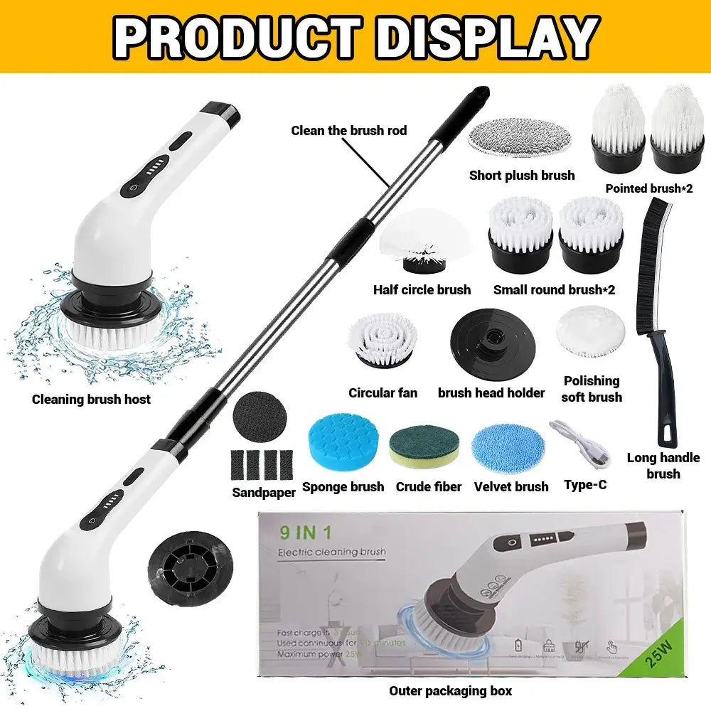 Electric Spin Scrubber – 11-Piece Cordless Cleaning Brush with Long Handle
