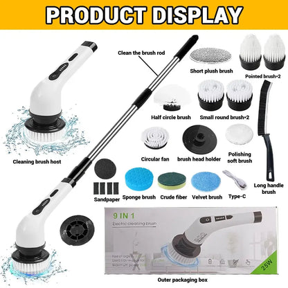 Electric Spin Scrubber – 11-Piece Cordless Cleaning Brush with Long Handle