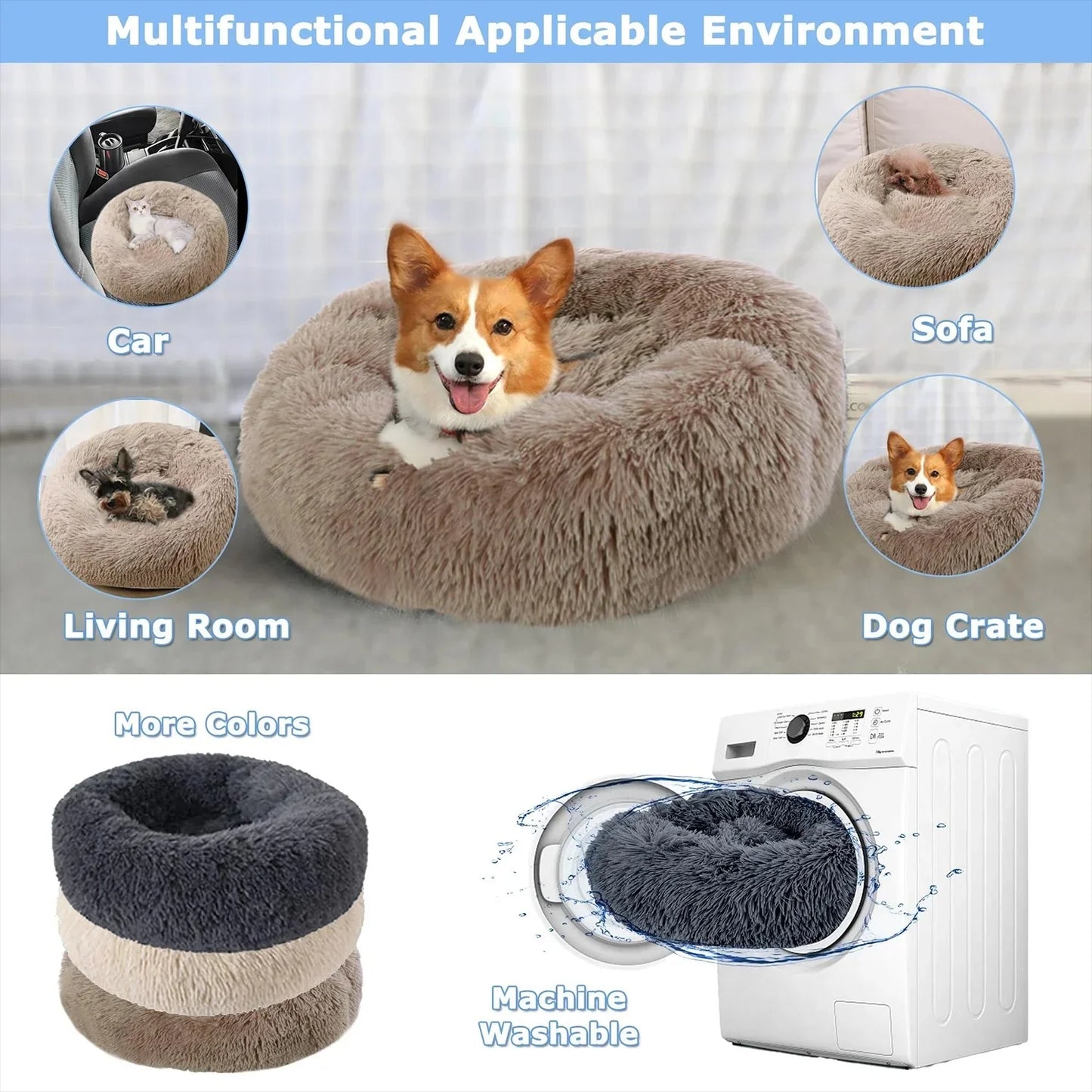 Calming Donut Dog Bed – Super Soft Plush Anti-Anxiety Pet Bed for Dogs & Cats