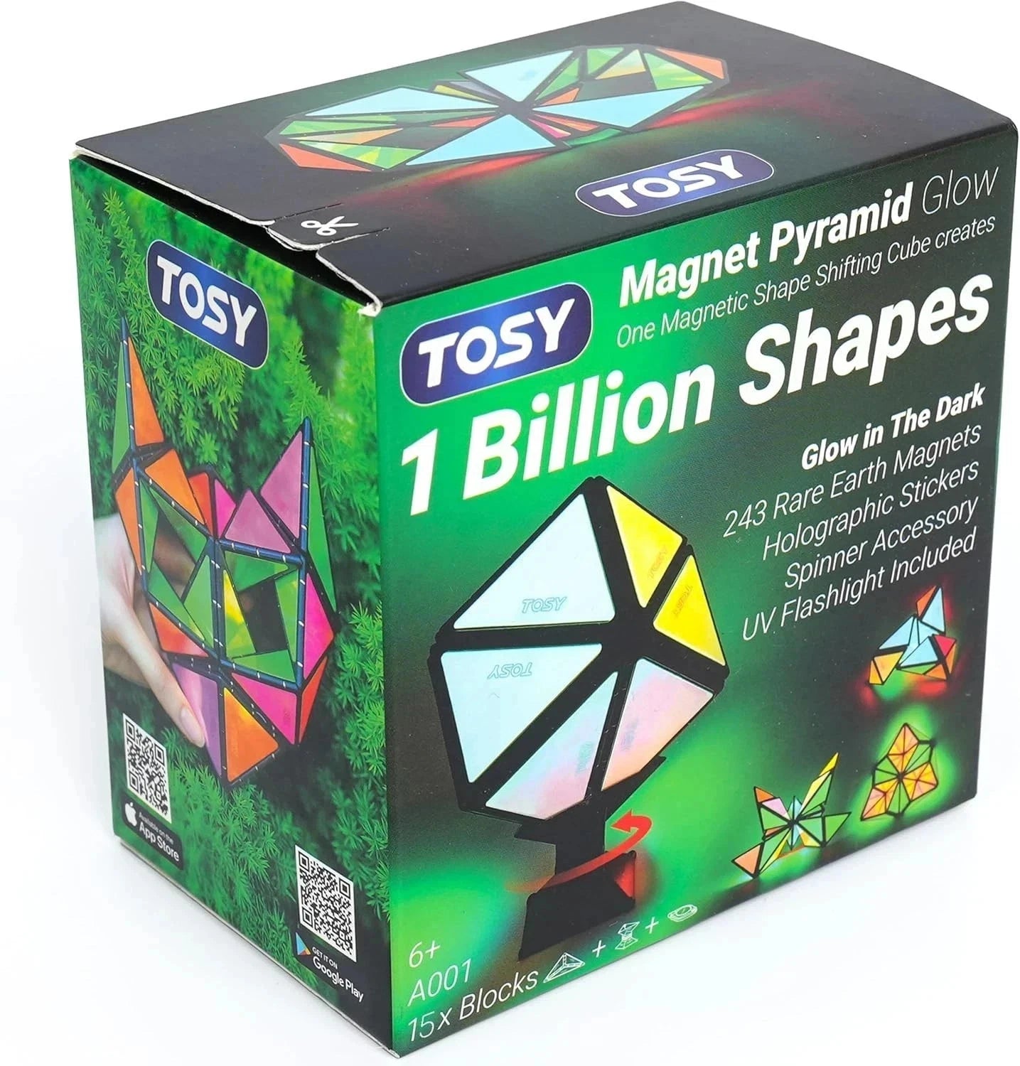 TOSY Magnet Pyramid Glow - 1 Cube Transforms into 1 Billion Shapes, 12 pieces